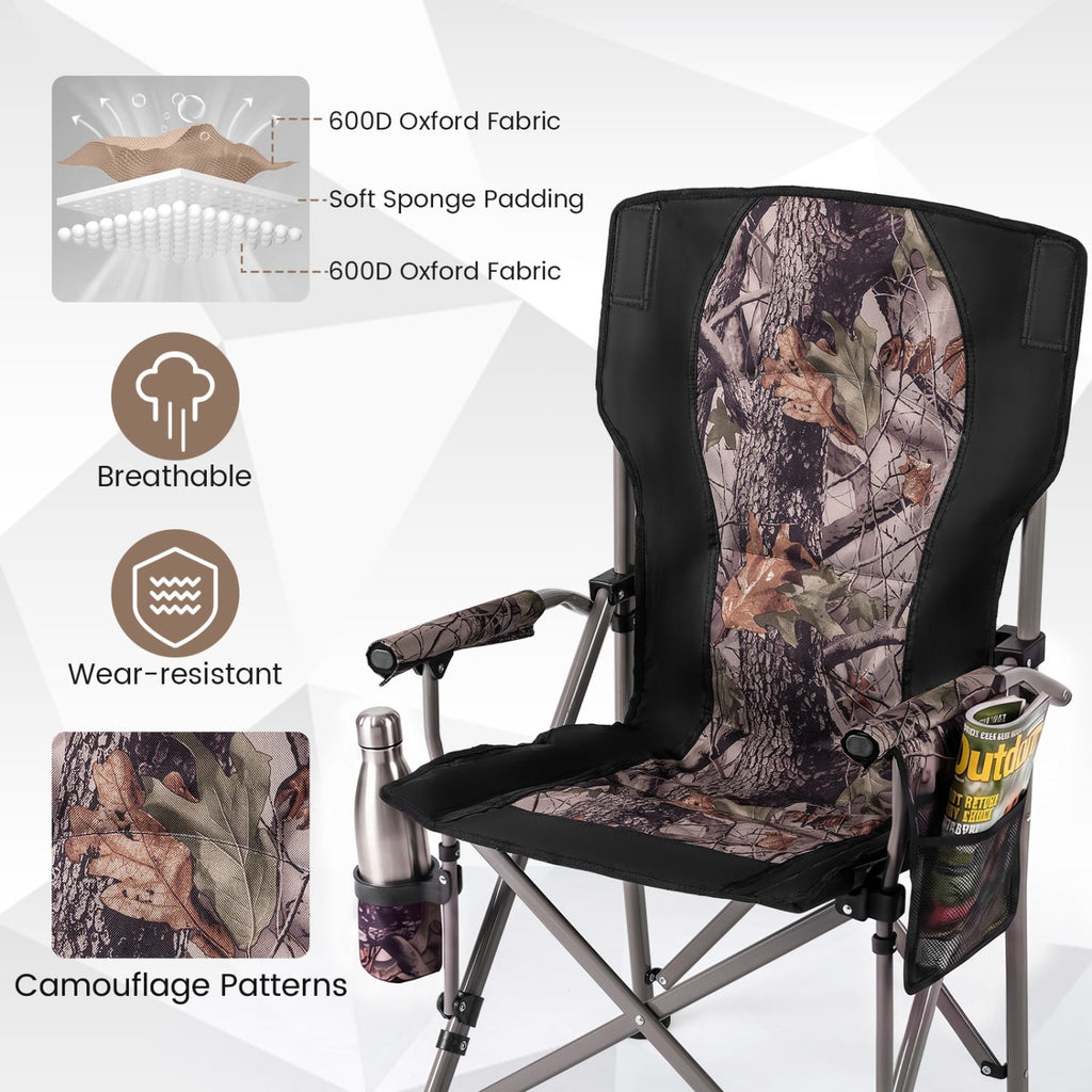 400 LBS Support Folding Camping Chair with Covers-Black
