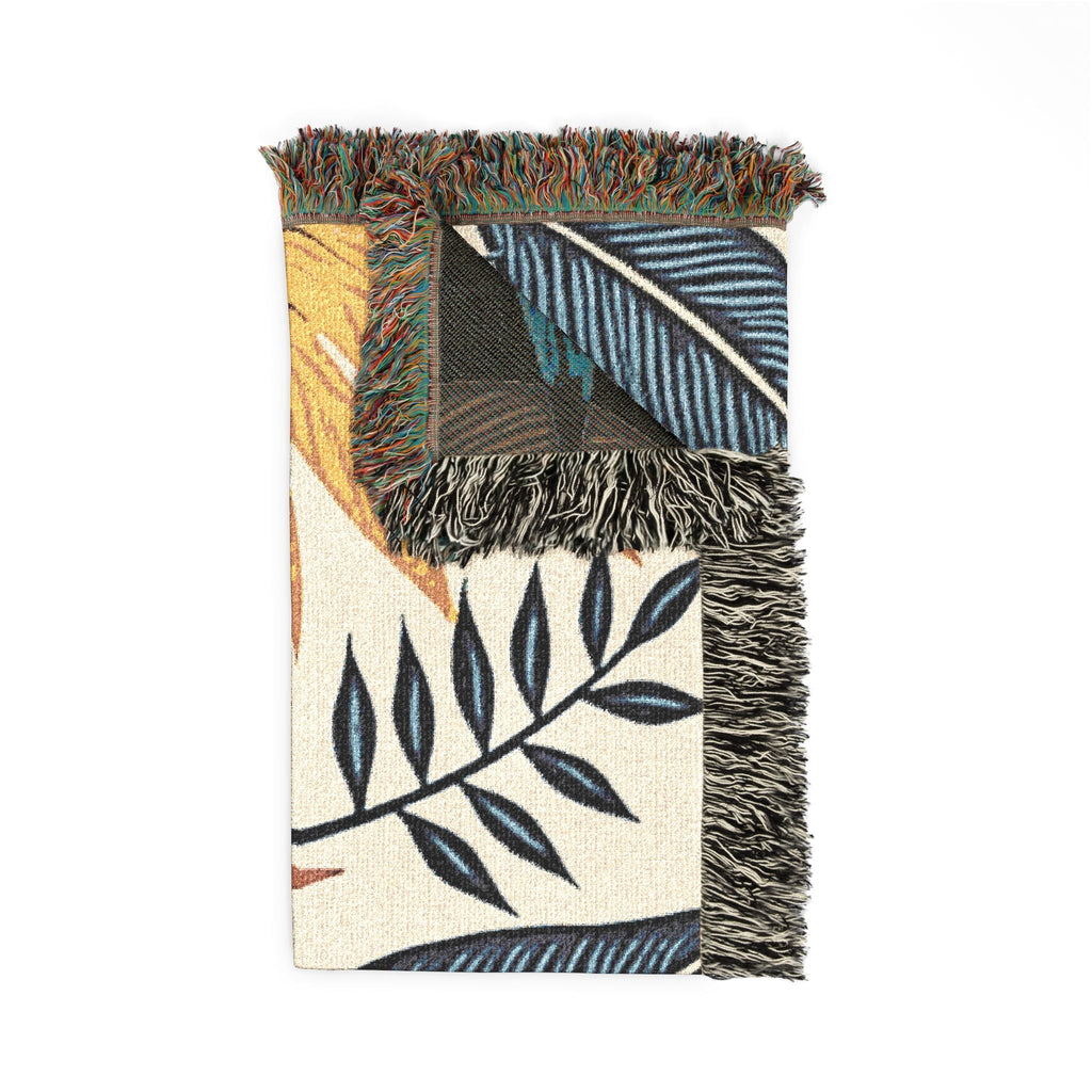 Tropical Leaf Woven Blanket — Boho Botanical Throw for Sofa & Bed