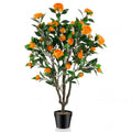40 Inch Artificial Camellia Tree with 37 Flowers and River Stones in Pot-1 Pack