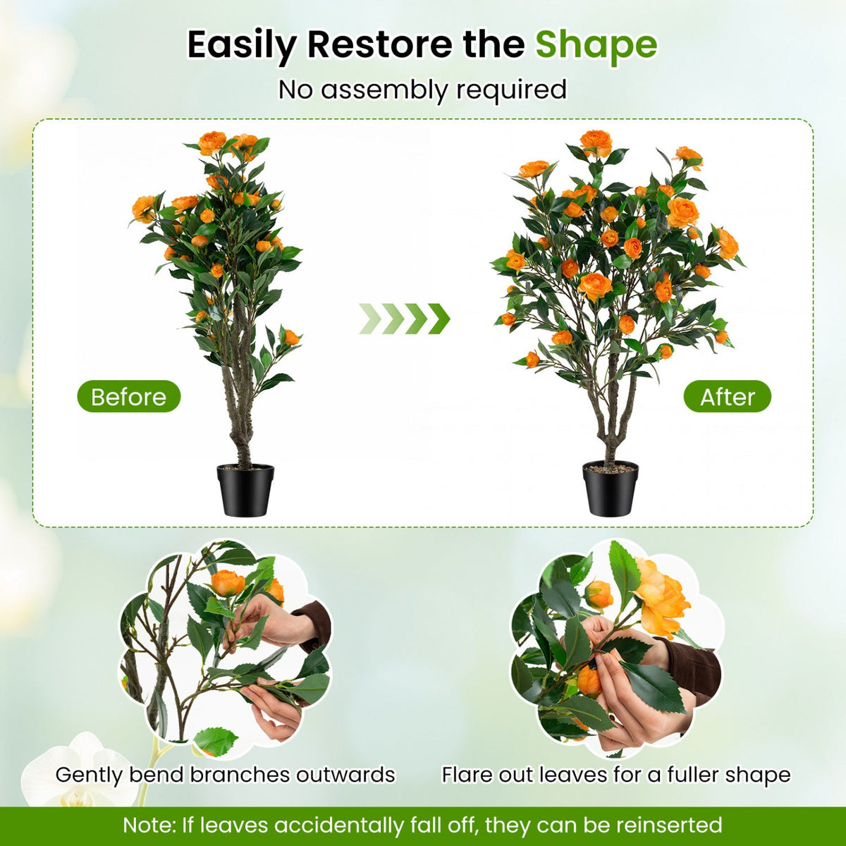 40 Inch Artificial Camellia Tree with 37 Flowers and River Stones in Pot-1 Pack