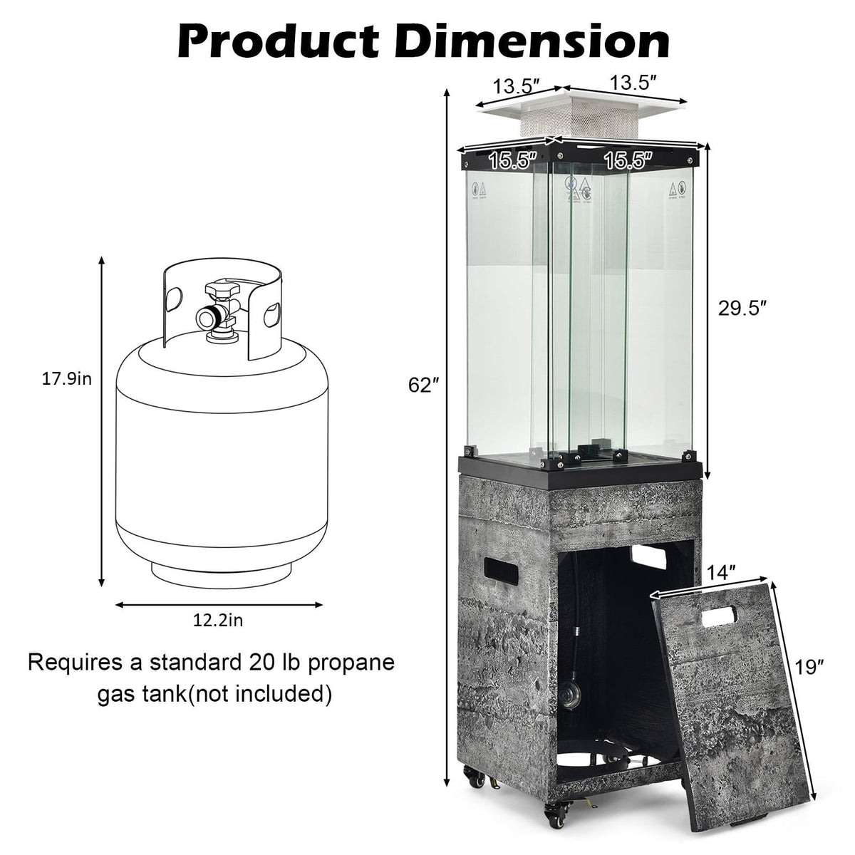 41 000 BTU Propane Patio Heater with Lockable Wheels-Dark Gray