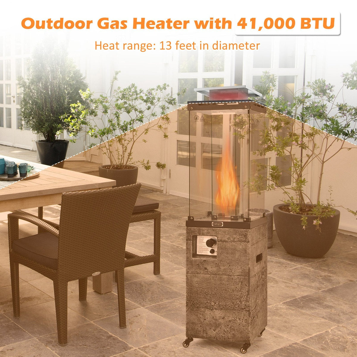 41 000 BTU Propane Patio Heater with Lockable Wheels-Dark Gray