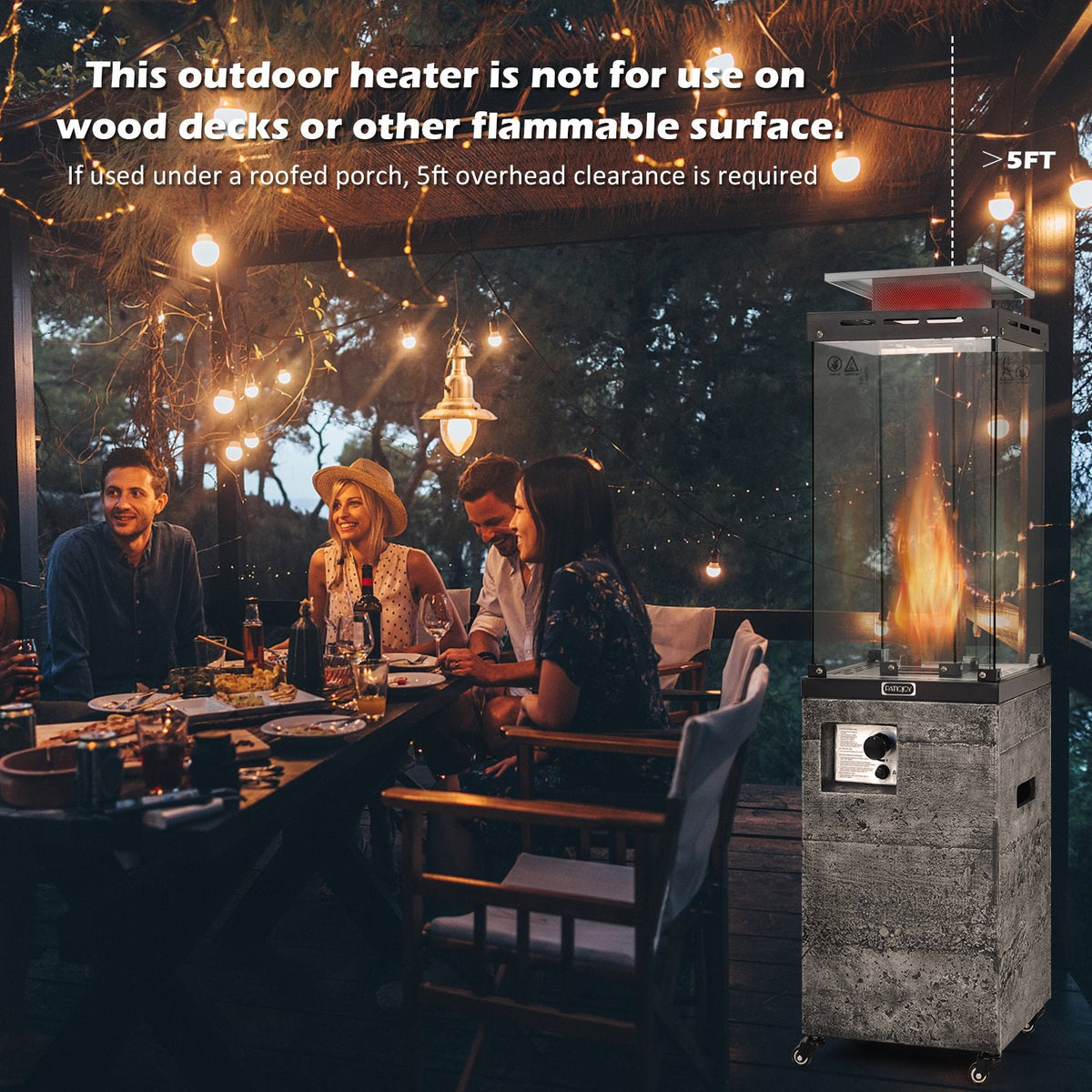 41 000 BTU Propane Patio Heater with Lockable Wheels-Dark Gray