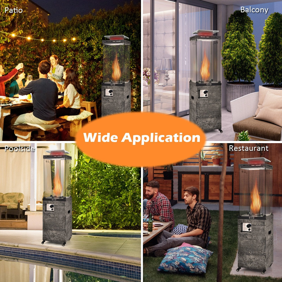 41 000 BTU Propane Patio Heater with Lockable Wheels-Dark Gray