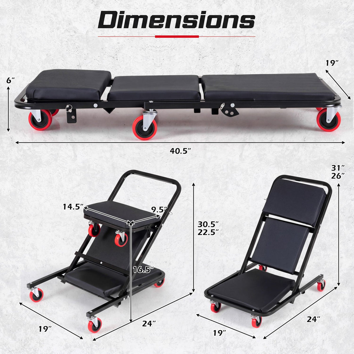 41 inches Foldable Mechanic Creeper with 450 LBS Capacity-Black
