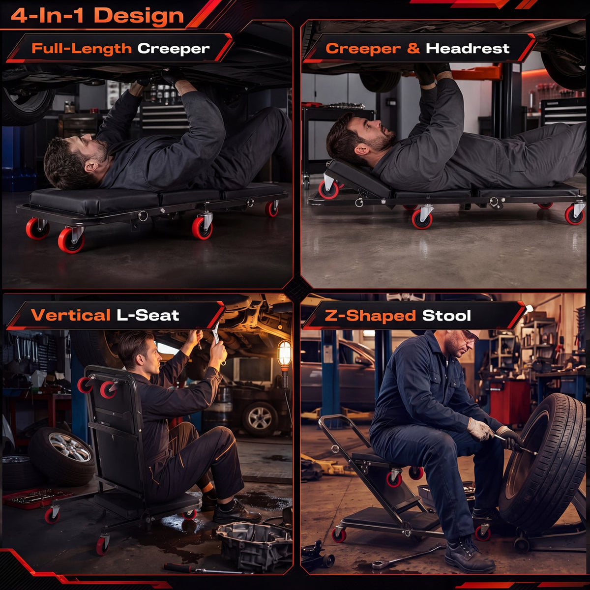 41 inches Foldable Mechanic Creeper with 450 LBS Capacity-Black