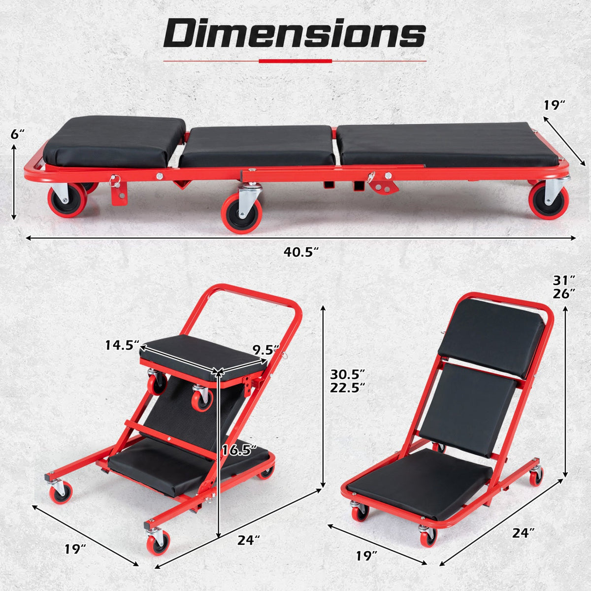 41 inches Foldable Mechanic Creeper with 450 LBS Capacity-Red
