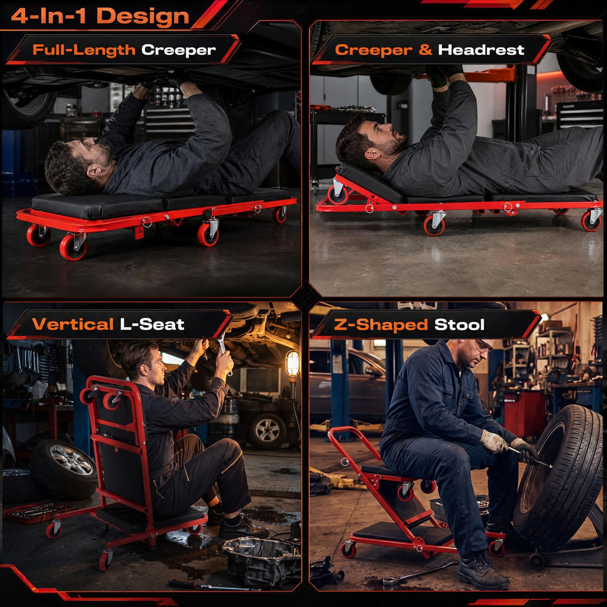 41 inches Foldable Mechanic Creeper with 450 LBS Capacity-Red