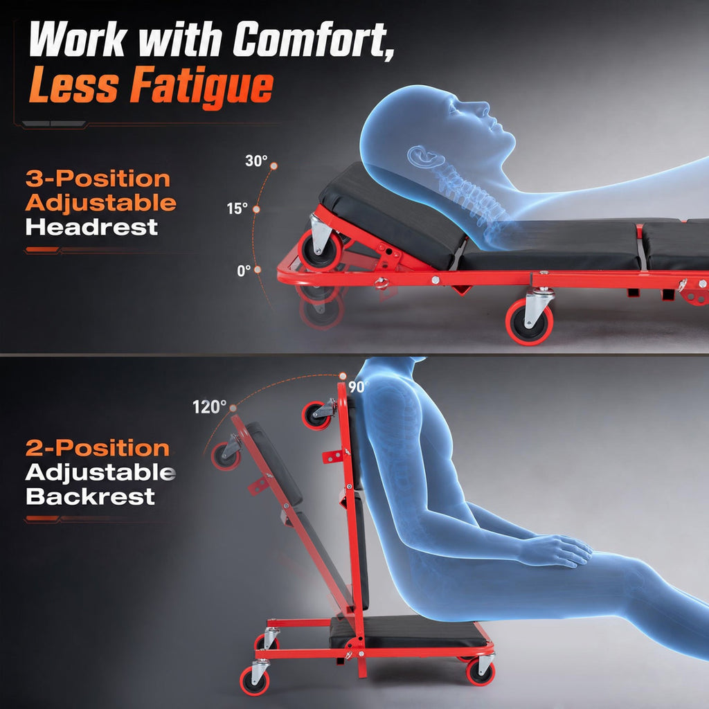 41 inches Foldable Mechanic Creeper with 450 LBS Capacity-Red