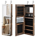 42.5 Inches Lockable Jewelry Mirror Wall Cabinet with 3-Color LED Lights-Rustic Brown
