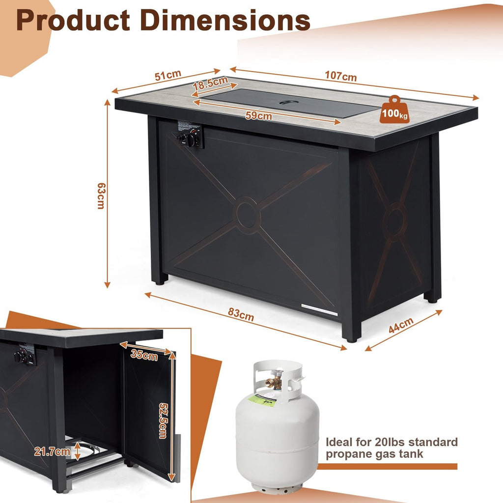42 Inch 60000 BTU Propane Fire Pit Table with Ceramic Tabletop