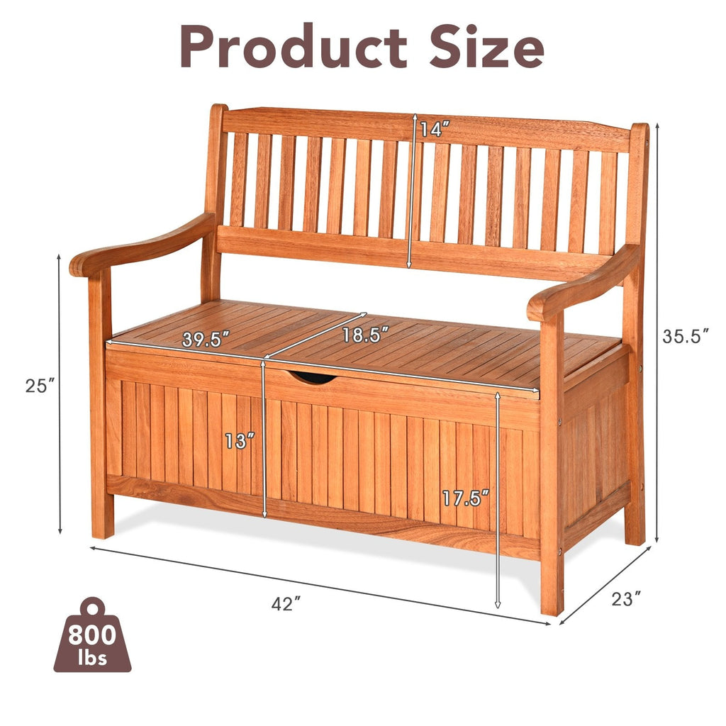33 Gallon Wooden Storage Bench with Liner for Patio Garden Porch