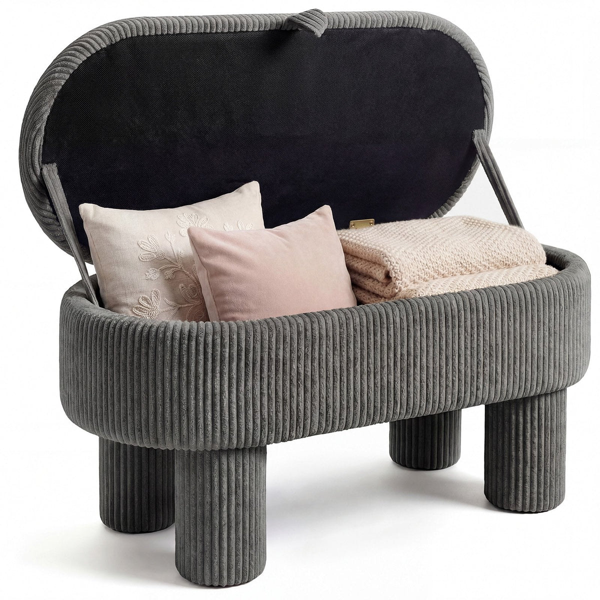 42 Inch Storage Ottoman Bench Corduroy Fabric Upholstered Foot Stool-Gray
