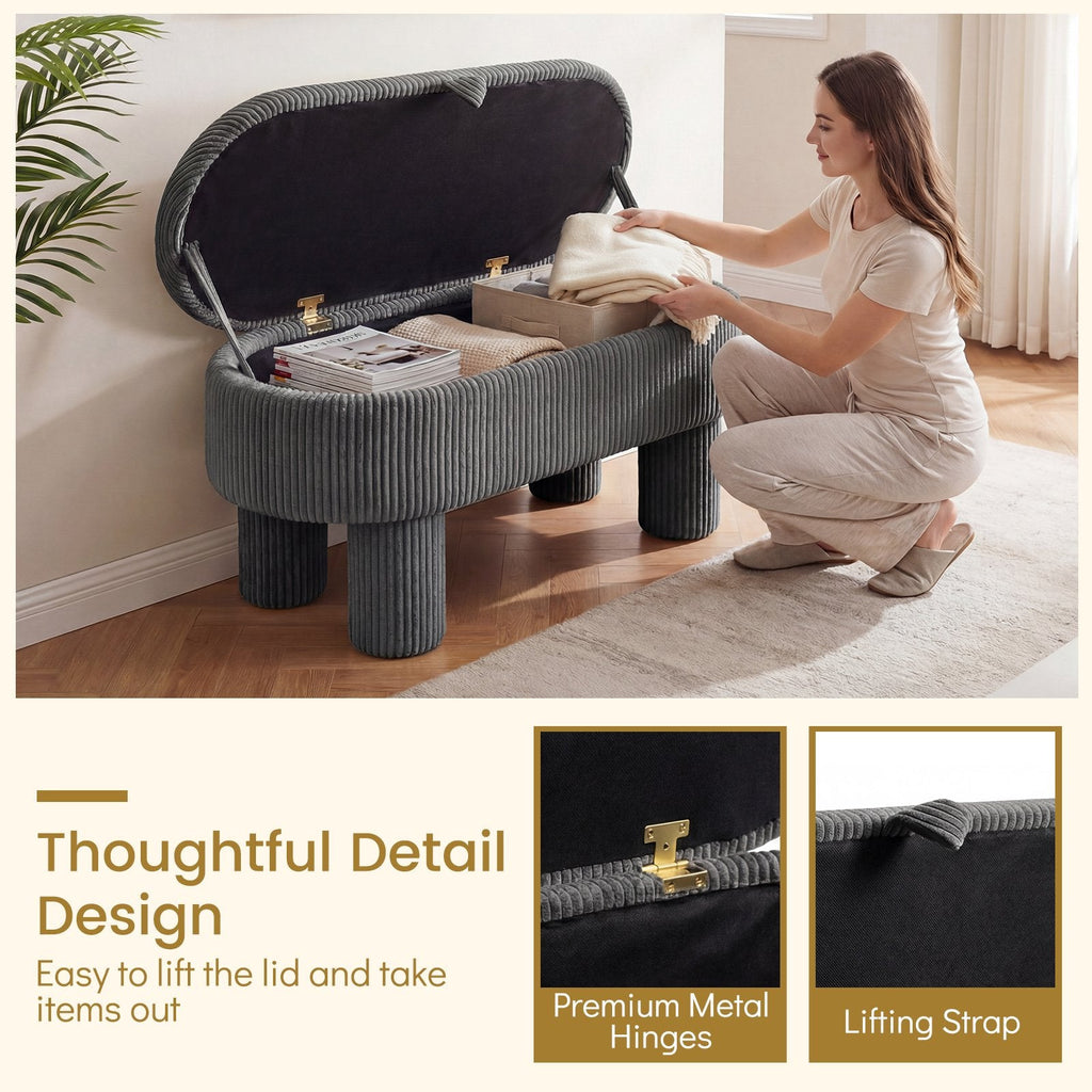 42 Inch Storage Ottoman Bench Corduroy Fabric Upholstered Foot Stool-Gray