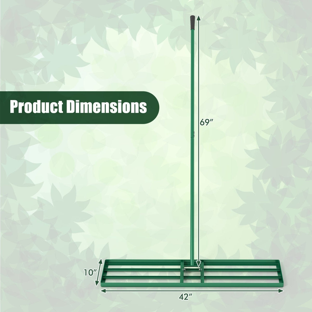 42 x 10 Inch Lawn Leveling Rake with Ergonomic Handle-Green