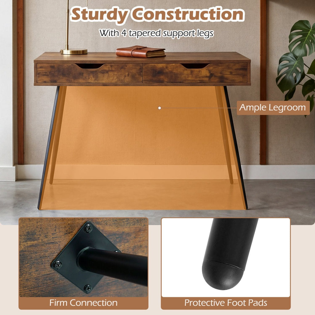 43.5 Inch Computer Desk with 2 Drawers for Small Spaces-Walnut