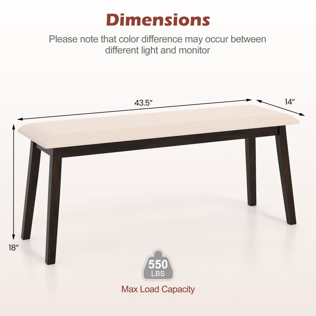 43.5 Inch Upholstered Entryway Bench with Rubber Wood Frame-Beige
