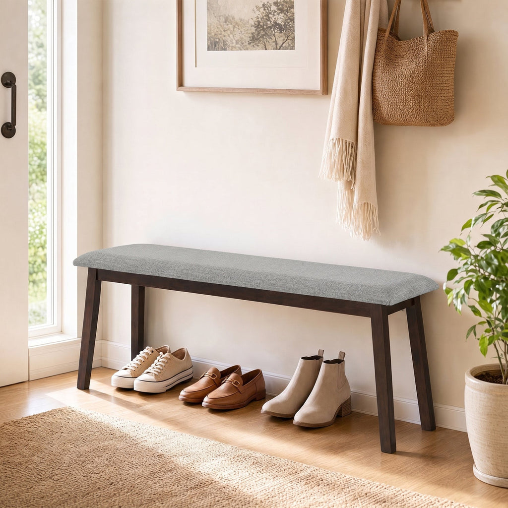 43.5 Inch Upholstered Entryway Bench with Rubber Wood Frame-Gray