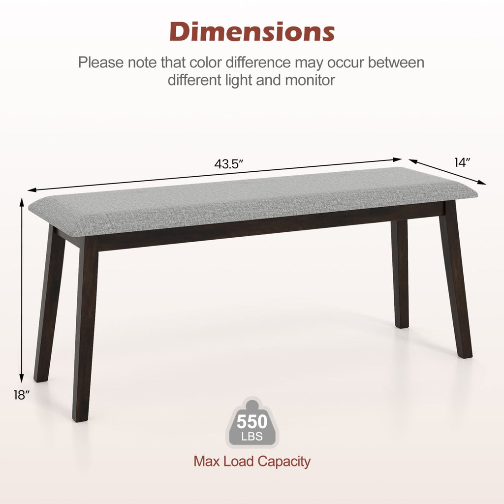 43.5 Inch Upholstered Entryway Bench with Rubber Wood Frame-Gray