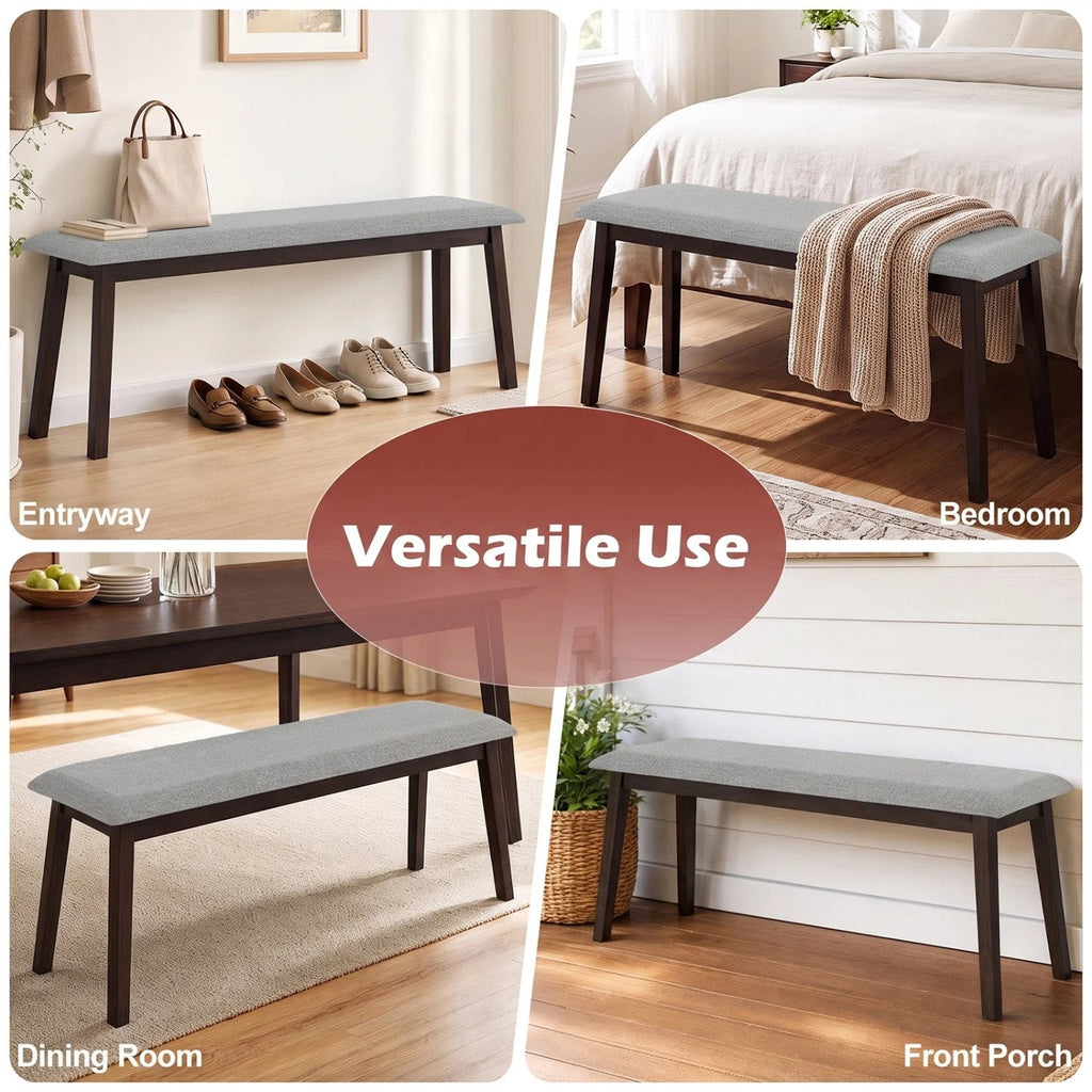 43.5 Inch Upholstered Entryway Bench with Rubber Wood Frame-Gray