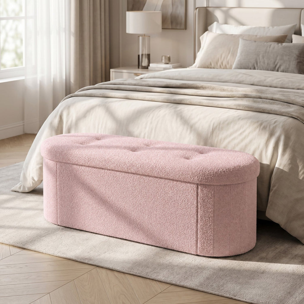 43 inches Folding Teddy Storage Ottoman Bench with Dividers for Living Room and Bedroom-Pink