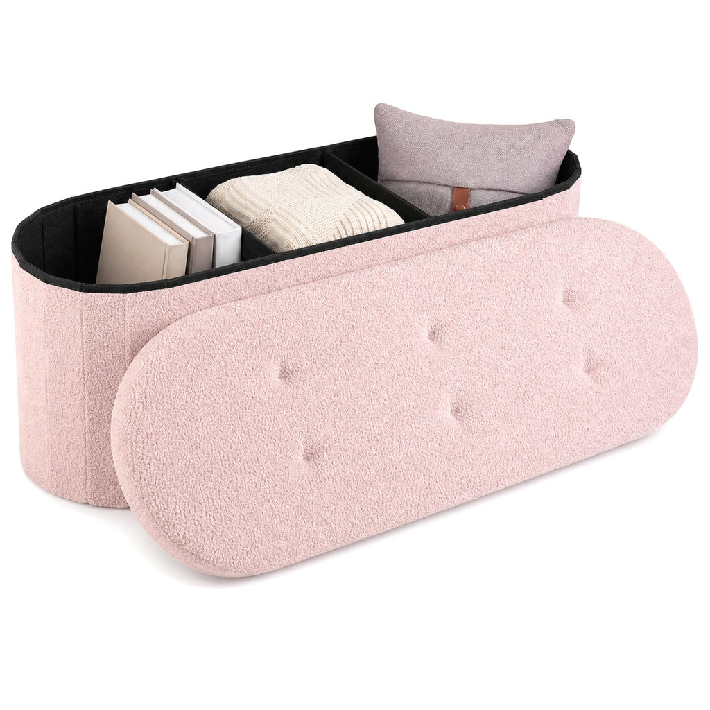 43 inches Folding Teddy Storage Ottoman Bench with Dividers for Living Room and Bedroom-Pink