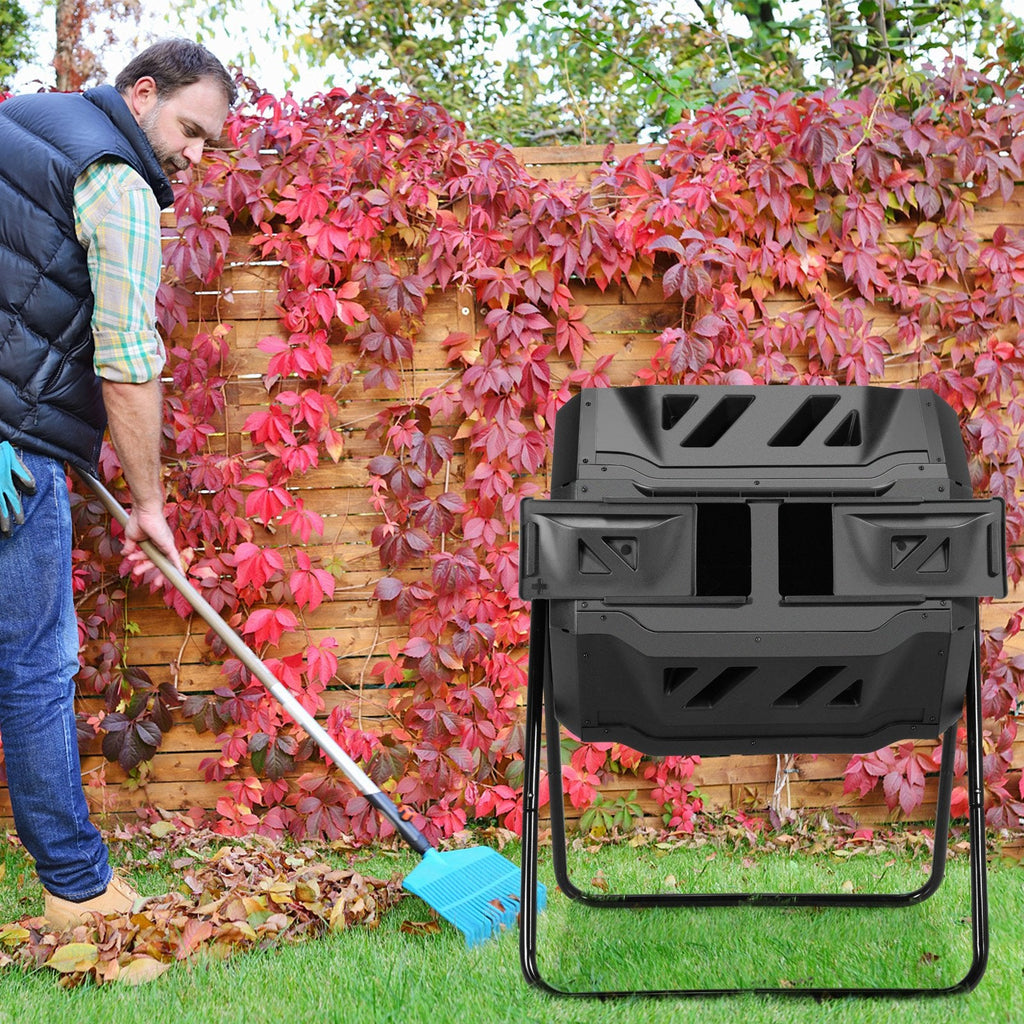 43 Gallon Composting Tumbler Compost Bin with Dual Rotating Chamber