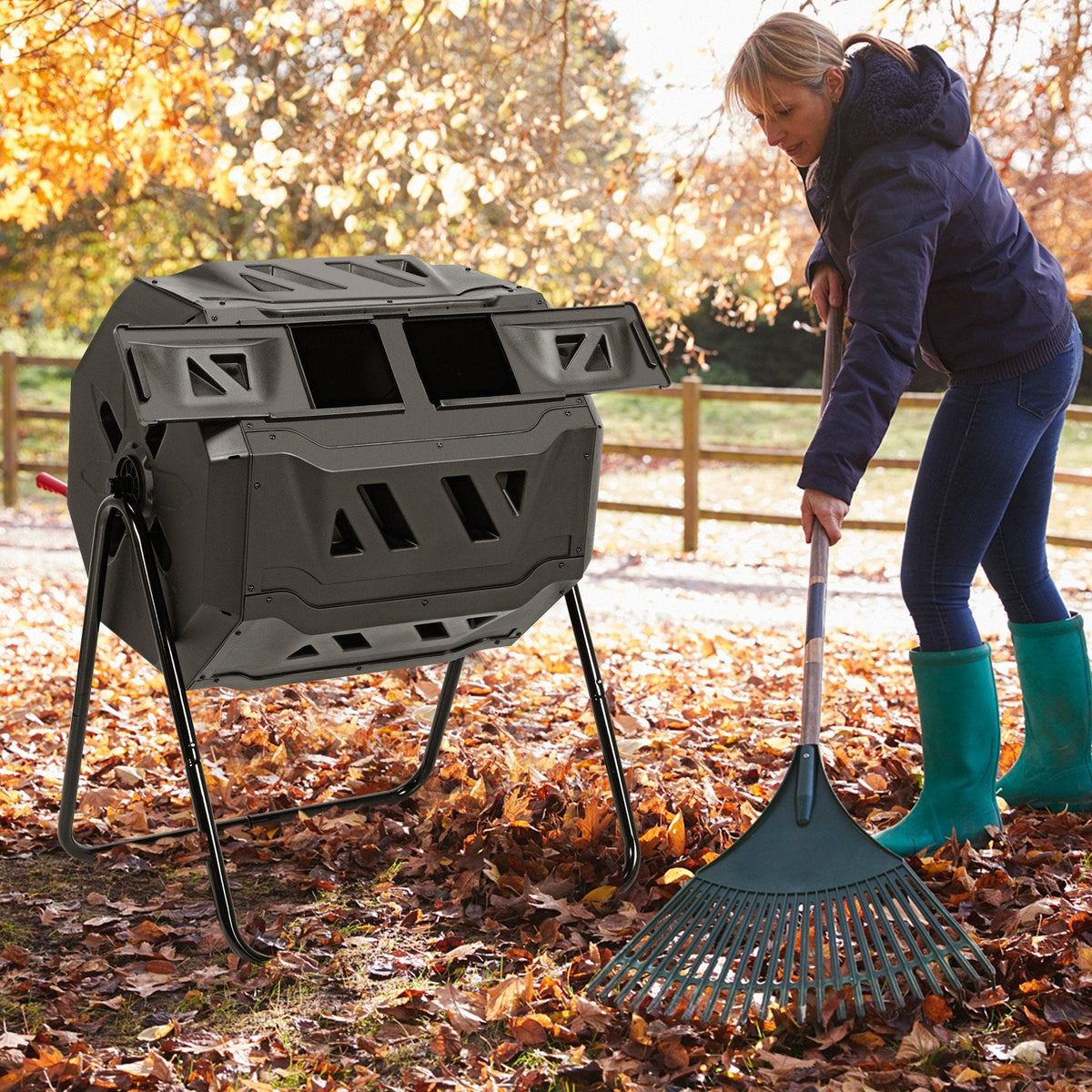 43 Gallon Composting Tumbler Compost Bin with Dual Rotating Chamber