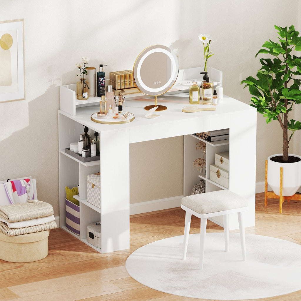 43 Inch Computer Desk with Power Outlets and 2 Bookcases-White