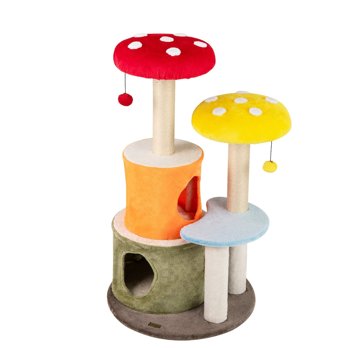 43 Inch Mushroom Cat Tree with 2 Condos, Padded Caps and Fully Wrapped Sisal Posts, Multicolour