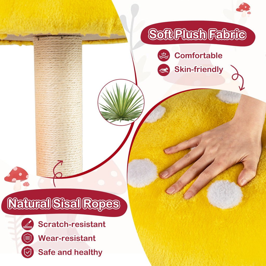 43 Inch Mushroom Cat Tree with 2 Condos, Padded Caps and Fully Wrapped Sisal Posts, Multicolour