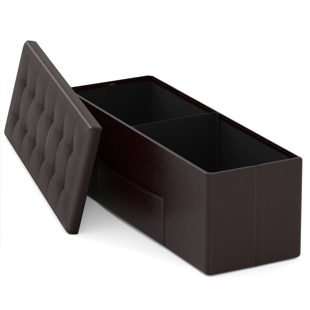 43 Inches Folding Storage Ottoman Bench Foot Rest Stool End of Bed Bench-Brown