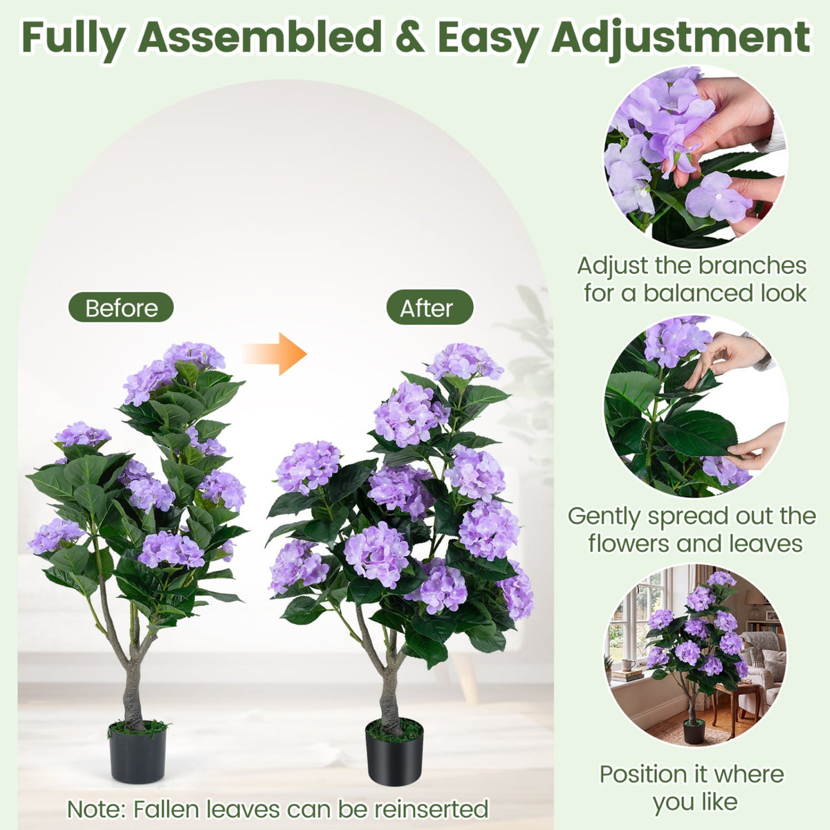 43.5 inches Artificial Hydrangea Tree 2 Pack-Purple