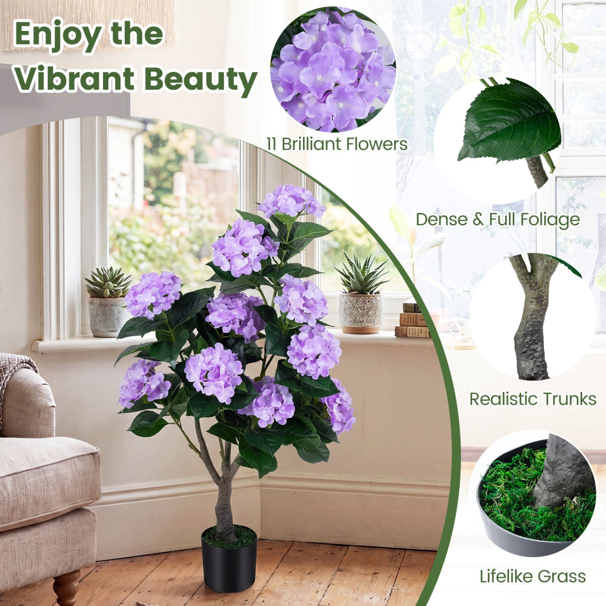 43.5 inches Artificial Hydrangea Tree 2 Pack-Purple