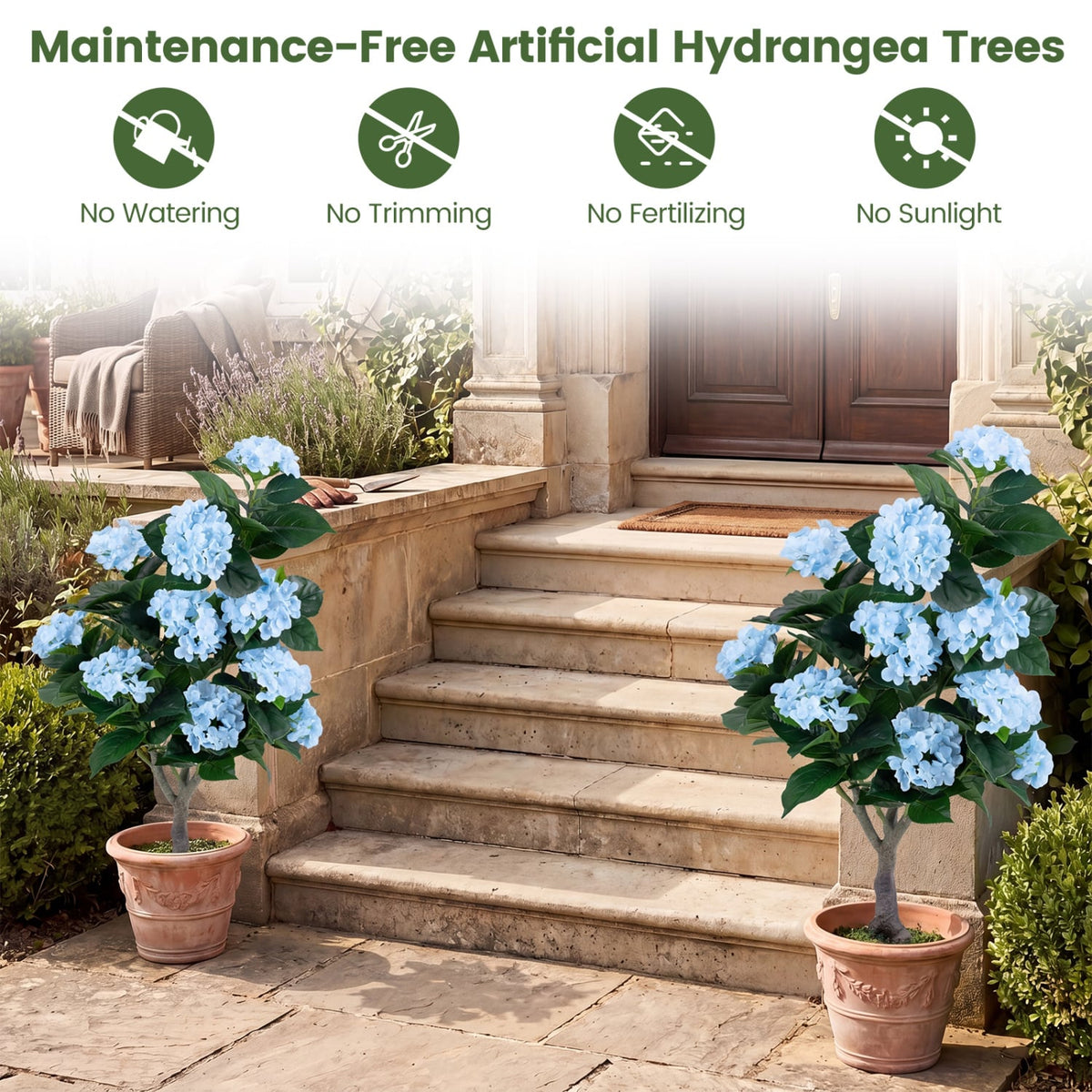43.5 inches Artificial Hydrangea Tree 2 Pack-Blue