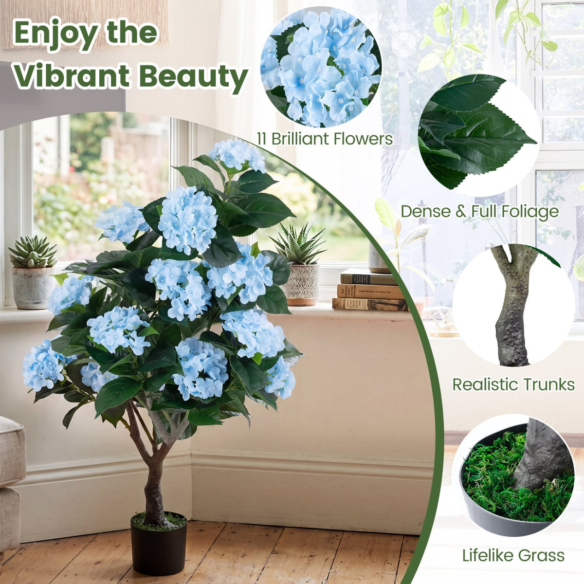 43.5 inches Artificial Hydrangea Tree 2 Pack-Blue