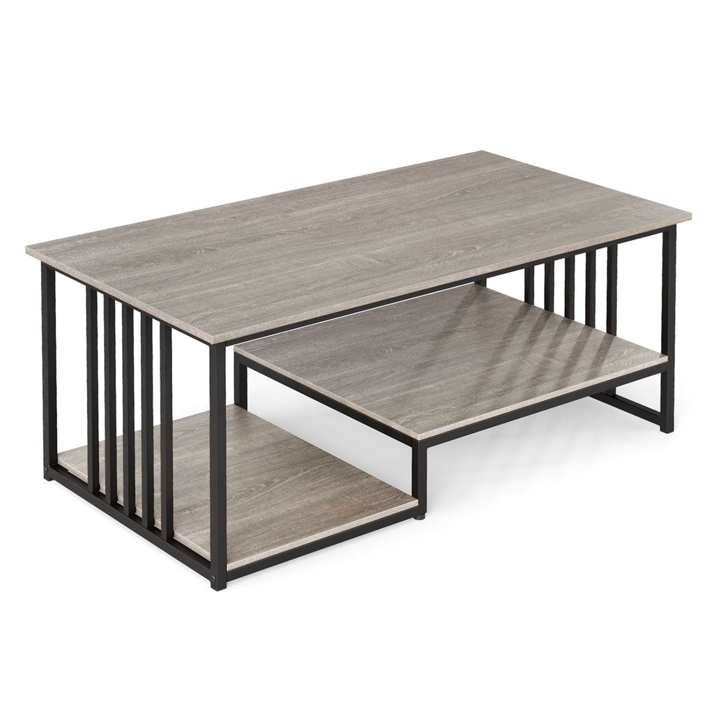43.5 inches Coffee Table 2-Tier with Open Storage Shelf-Oak