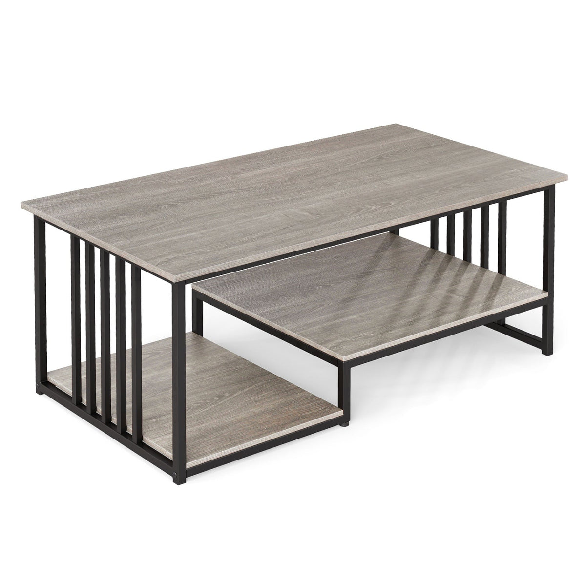 43.5 inches Coffee Table 2-Tier with Open Storage Shelf-Oak