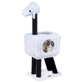 43 Inch Lamb Shaped Cat Tower with Woven Rattan Condo and Two Doors, White