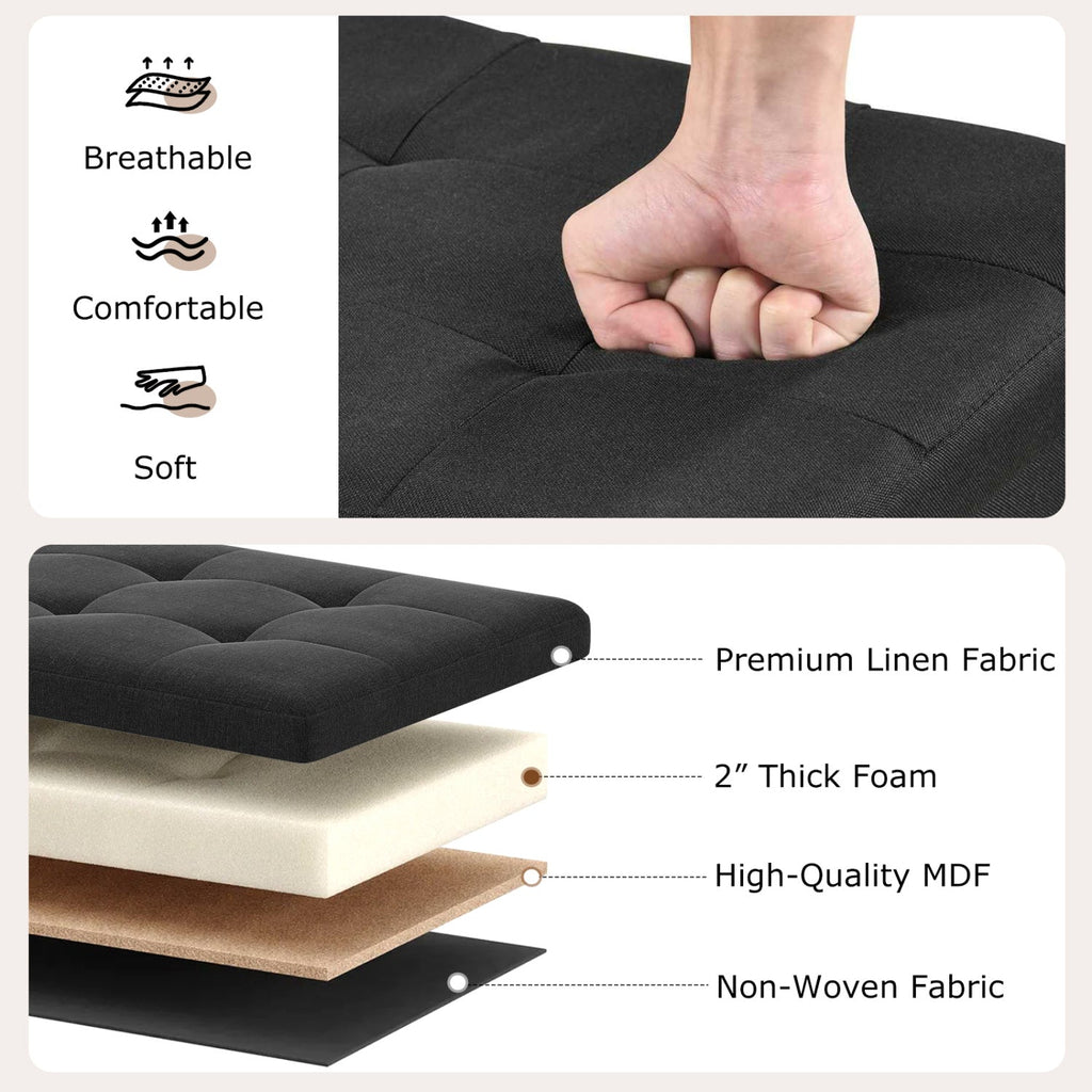 43 Inches Folding Storage Ottoman Bench with Padded Seat-Black