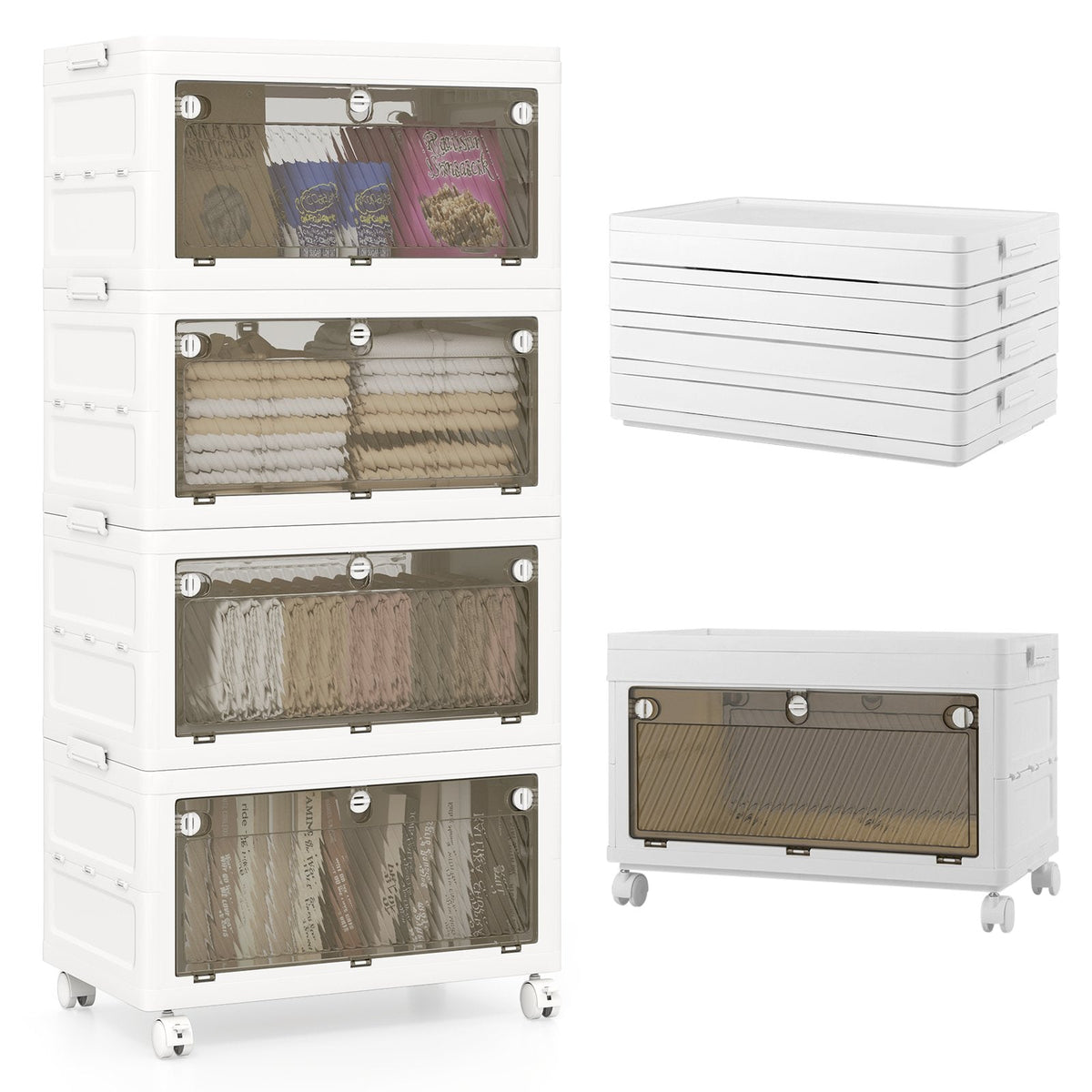 44 Gal 4-Pack Stackable Plastic Storage Bins with Lid for Bedroom Living Room-White