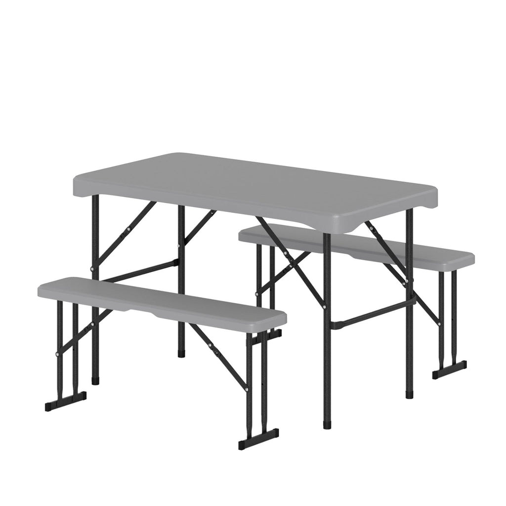 44 inches HDPE Folding Picnic Table Set with 2 Benches-Gray