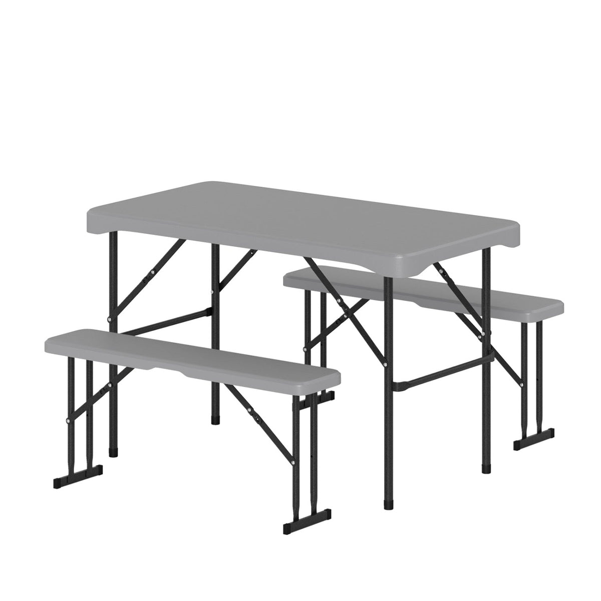 44 inches HDPE Folding Picnic Table Set with 2 Benches-Gray