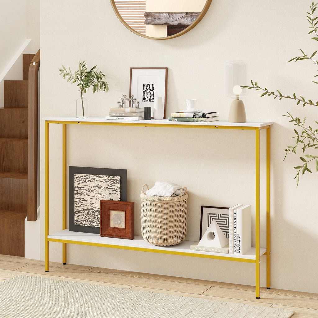 44 Inch Console Table with Shelf with Dual Anti-Tipping Kits-White