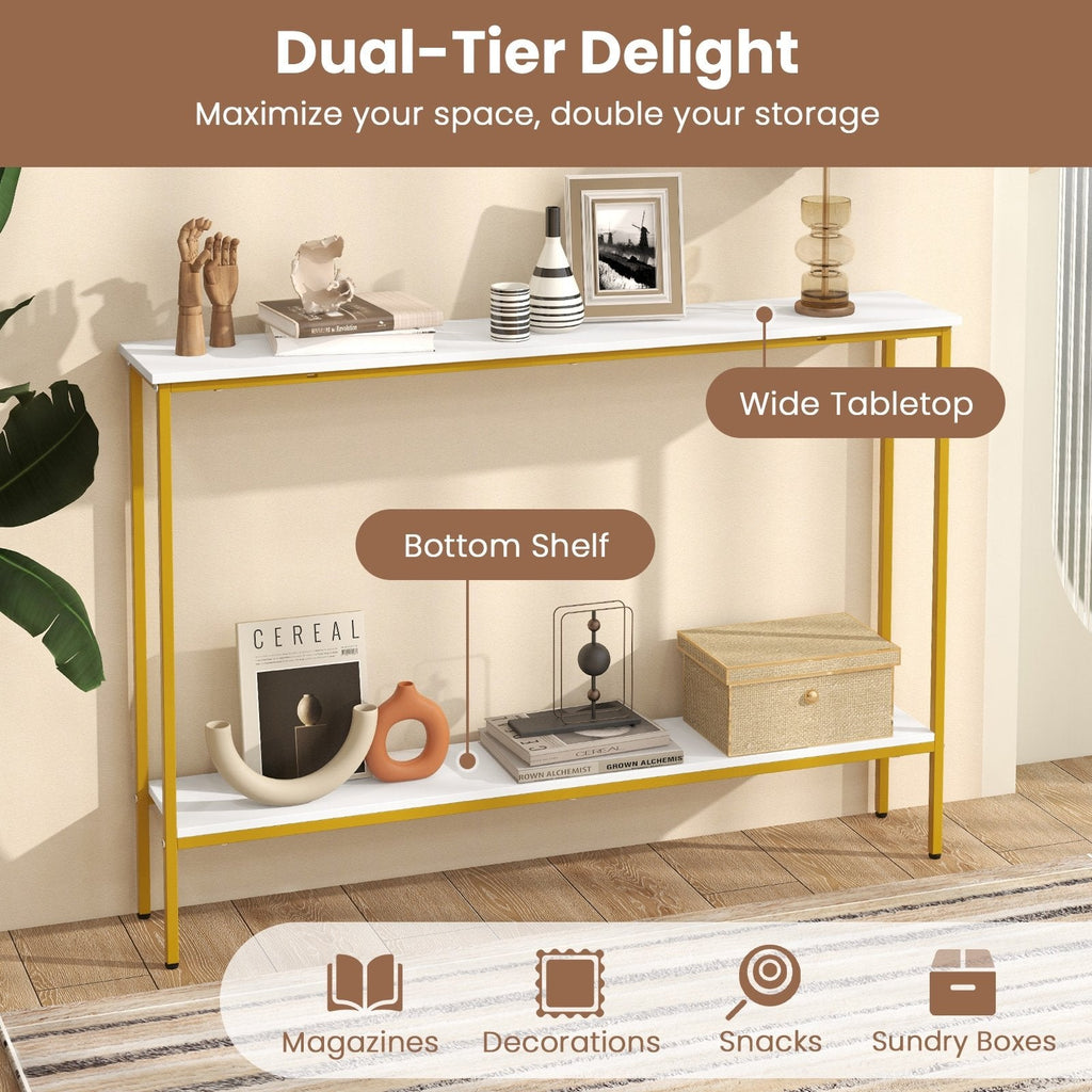44 Inch Console Table with Shelf with Dual Anti-Tipping Kits-White