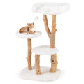 44 Inch Solid Pear Wood Cat Tree with 21 Inch Top Perch and Natural Jute Posts, White