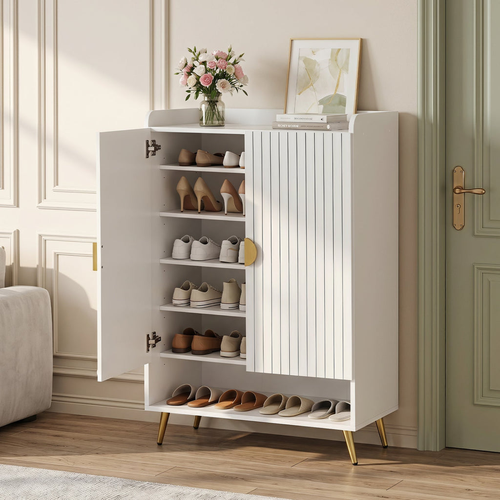 44 inches Tall Shoe Storage Cabinet with 7-Tier Doors and Adjustable Shelves for Entryway-White
