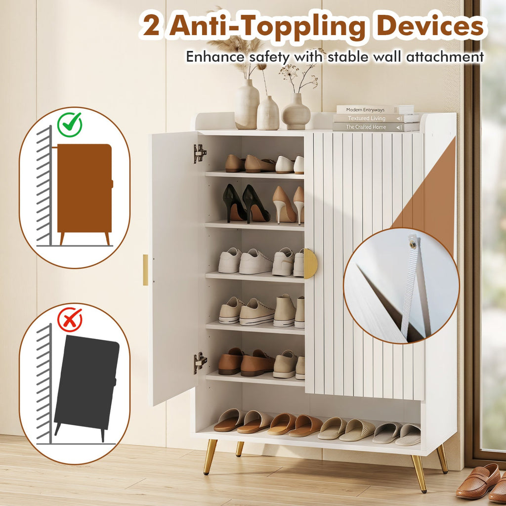44 inches Tall Shoe Storage Cabinet with 7-Tier Doors and Adjustable Shelves for Entryway-White