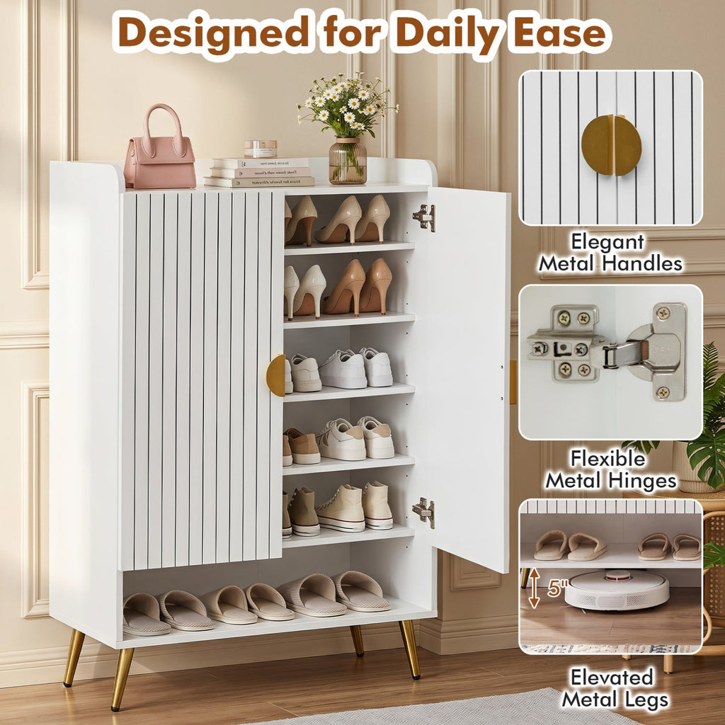 44 inches Tall Shoe Storage Cabinet with 7-Tier Doors and Adjustable Shelves for Entryway-White