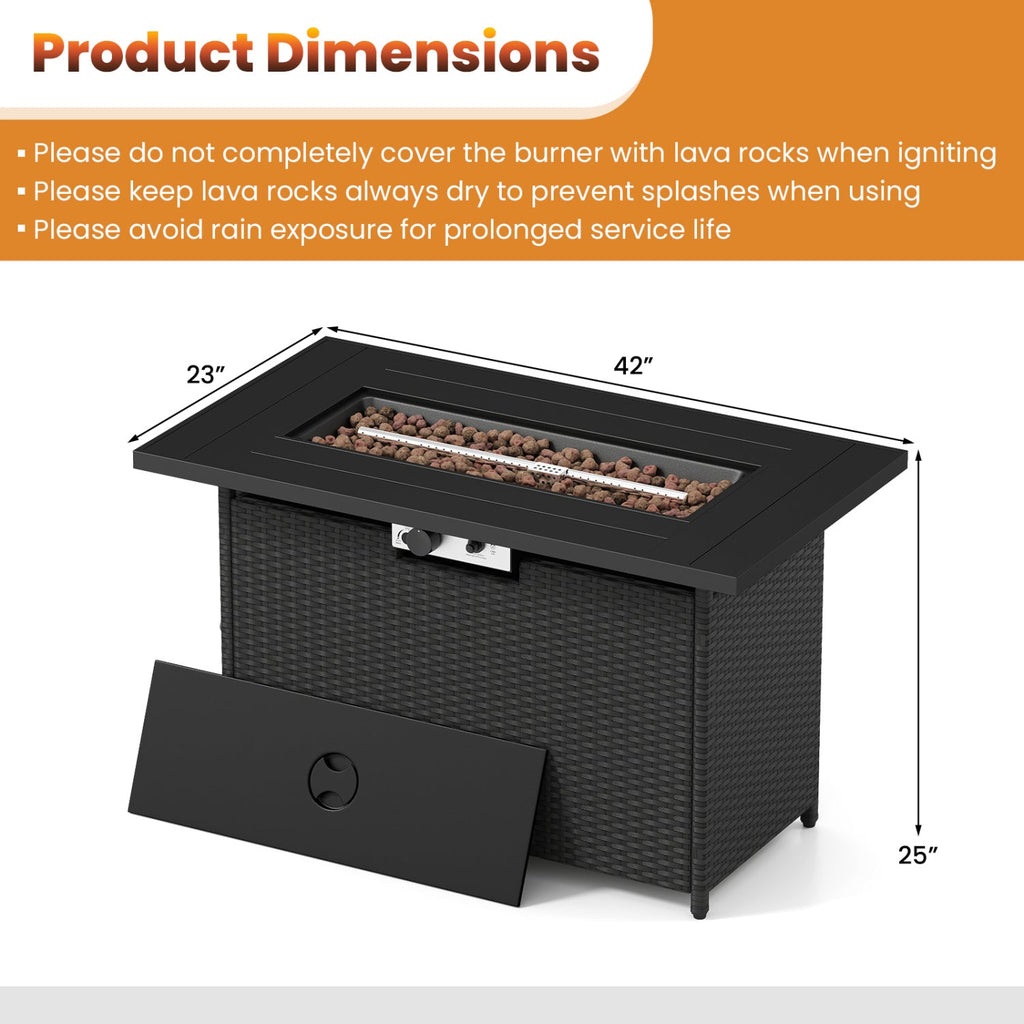 44.5 Inch Propane Fire Pit Table Rattan Gas 2-in-1 with Stainless Steel Burner-Black & Gray